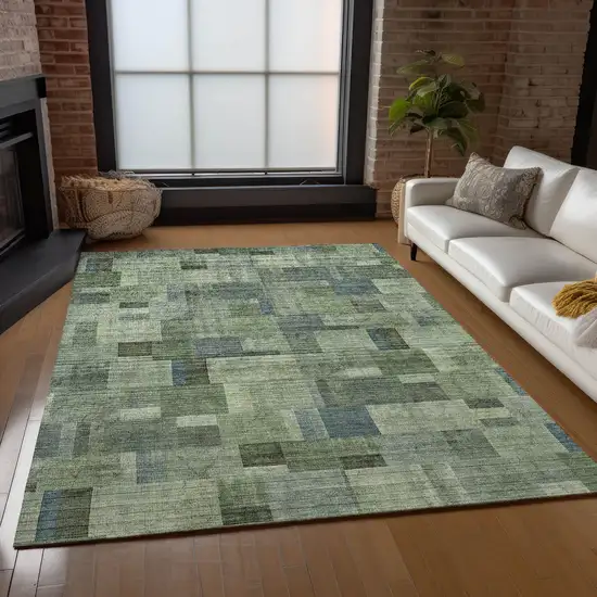 Green And Mint Green Geometric Washable Indoor Outdoor Area Rug Photo 8