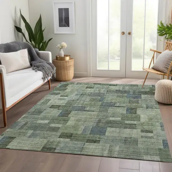 Green And Mint Green Geometric Washable Indoor Outdoor Area Rug Photo 7