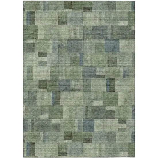 Green And Mint Green Geometric Washable Indoor Outdoor Area Rug Photo 1