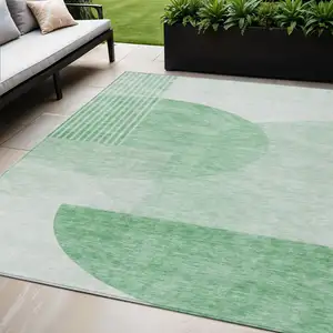 Photo of Green And Mint Green Geometric Washable Indoor Outdoor Area Rug