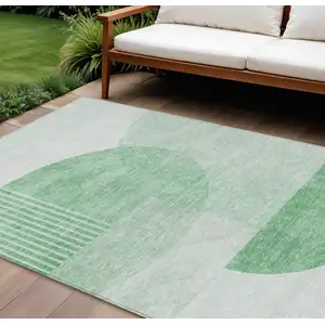 Photo of Green And Mint Green Geometric Washable Indoor Outdoor Area Rug