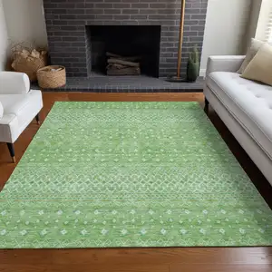 Photo of Green And Mint Green Tribal Washable Indoor Outdoor Area Rug