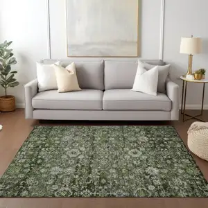 Photo of Green And Olive Green Oriental Washable Indoor Outdoor Area Rug