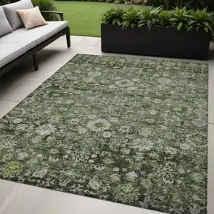 Photo of Green And Olive Green Oriental Washable Indoor Outdoor Area Rug