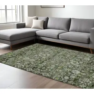 Photo of Green And Olive Green Oriental Washable Indoor Outdoor Area Rug