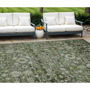 Photo of Green And Olive Green Oriental Washable Indoor Outdoor Area Rug