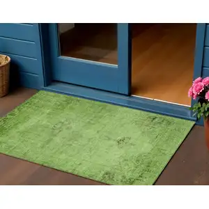 Photo of Green And Olive Green Oriental Washable Indoor Outdoor Area Rug