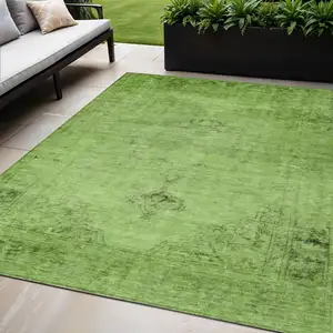 Photo of Green And Olive Green Oriental Washable Indoor Outdoor Area Rug