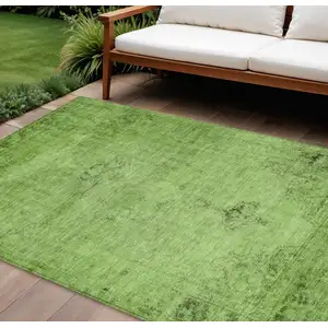 Photo of Green And Olive Green Oriental Washable Indoor Outdoor Area Rug