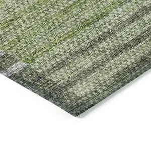 Photo of Green And Olive Green Striped Washable Indoor Outdoor Area Rug