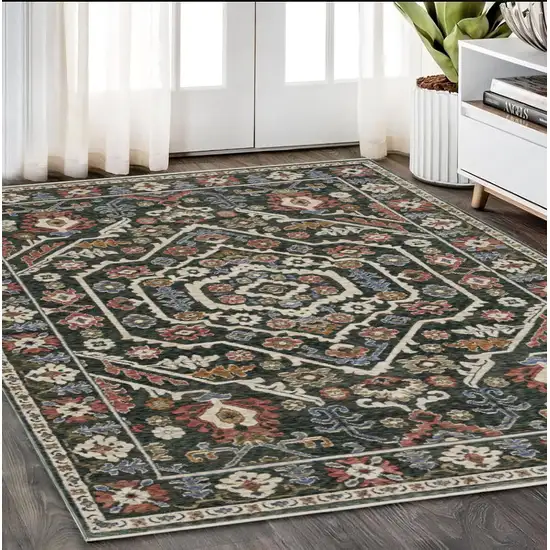 Green And Pink Floral Area Rug With Fringe Photo 1