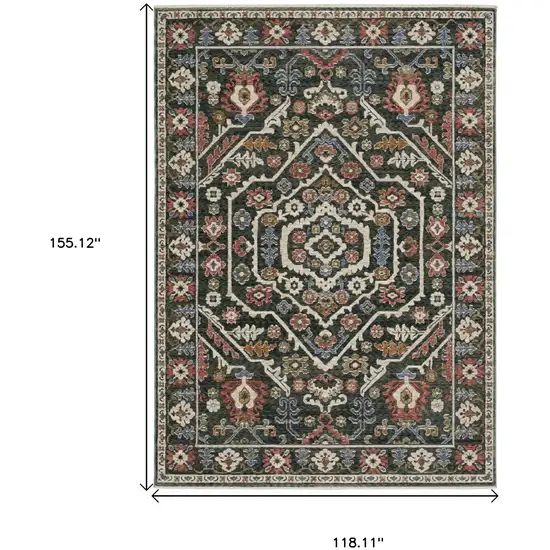 Green And Pink Floral Area Rug With Fringe Photo 3