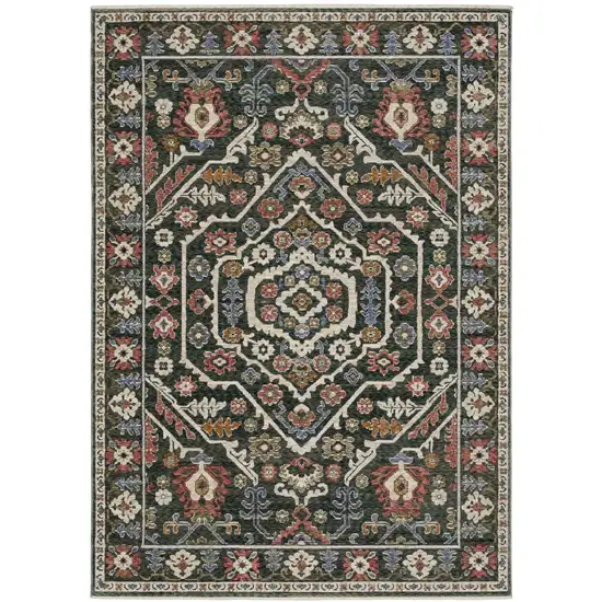 Green And Pink Floral Area Rug With Fringe Photo 2