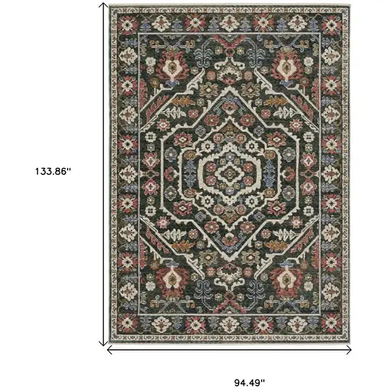 Green And Pink Floral Area Rug With Fringe Photo 3