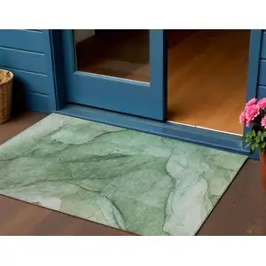 Photo of Green And Sage Abstract Washable Indoor Outdoor Area Rug