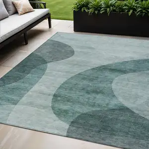 Photo of Green And Sage Abstract Washable Indoor Outdoor Area Rug