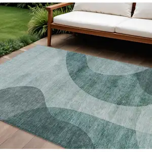 Photo of Green And Sage Abstract Washable Indoor Outdoor Area Rug