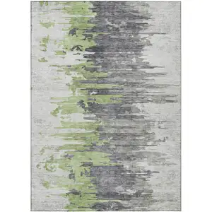 Photo of Green And Silver Abstract Washable Indoor Outdoor Area Rug