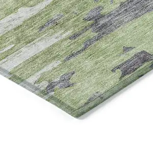 Photo of Green And Silver Abstract Washable Indoor Outdoor Area Rug