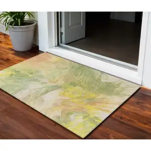 Photo of Green And Yellow Abstract Washable Indoor Outdoor Area Rug