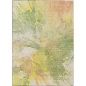 Photo of Green And Yellow Abstract Washable Indoor Outdoor Area Rug