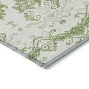 Photo of Green Beige And Taupe Oriental Washable Indoor Outdoor Area Rug