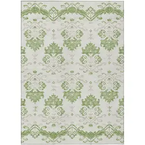 Photo of Green Beige And Taupe Oriental Washable Indoor Outdoor Area Rug