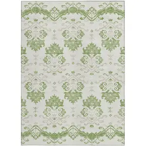 Photo of Green Beige And Taupe Oriental Washable Indoor Outdoor Area Rug