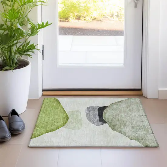 Green Black and Gray Abstract Washable Non Skid Indoor Outdoor Area Rug Photo 9