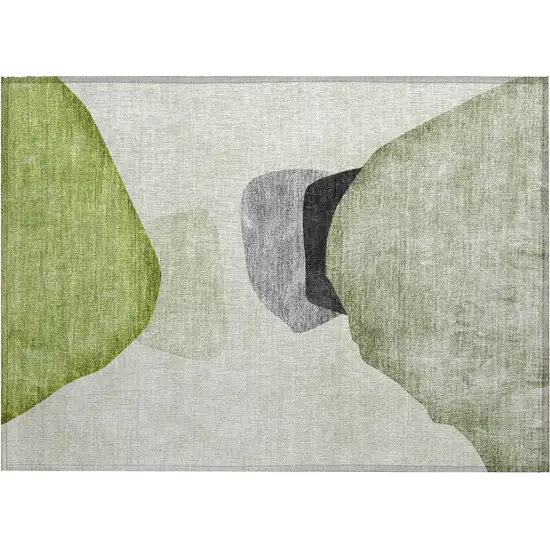 Green Black and Gray Abstract Washable Non Skid Indoor Outdoor Area Rug Photo 2