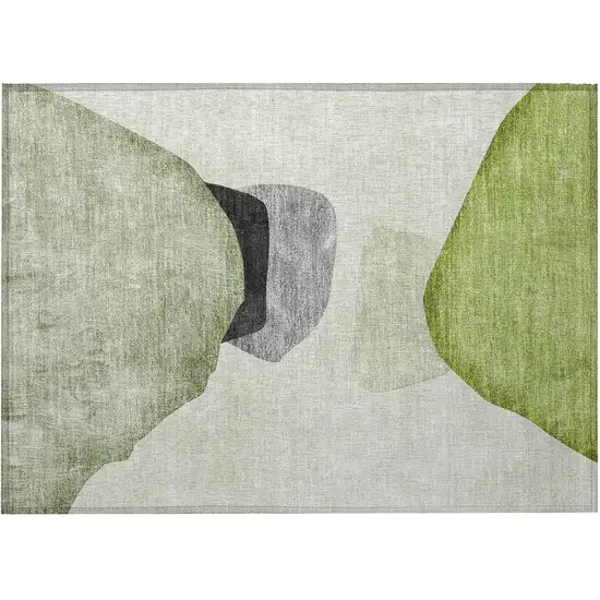 Green Black and Gray Abstract Washable Non Skid Indoor Outdoor Area Rug Photo 4