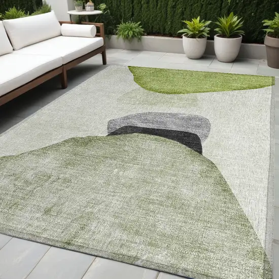 Green Black and Gray Abstract Washable Non Skid Indoor Outdoor Area Rug Photo 1