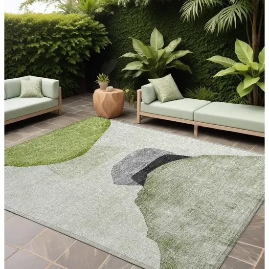 Green Black and Gray Abstract Washable Non Skid Indoor Outdoor Area Rug Photo 1