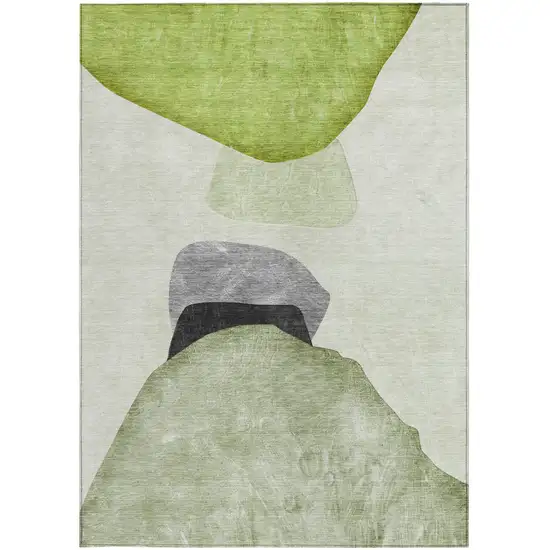 Green Black and Gray Abstract Washable Non Skid Indoor Outdoor Area Rug Photo 5