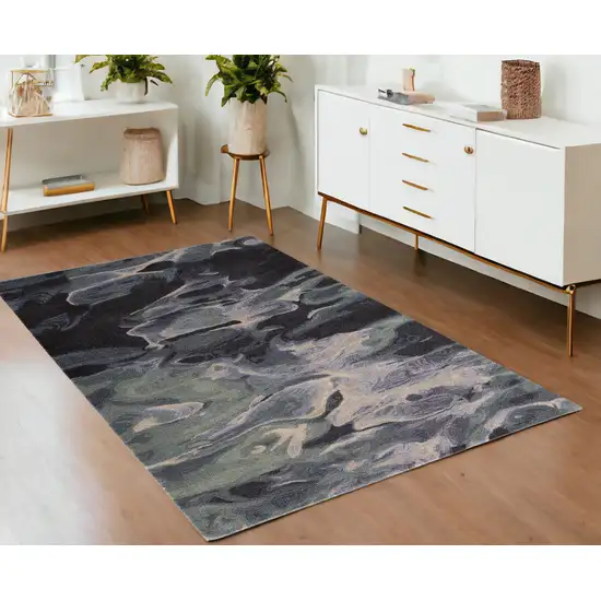 Blue and Black Wool Abstract Hand Tufted Area Rug Photo 1