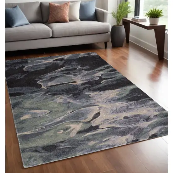 Blue and Black Wool Abstract Hand Tufted Area Rug Photo 1