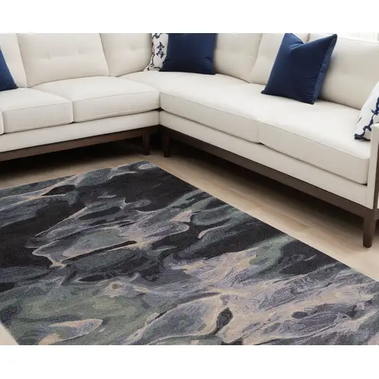 Blue and Black Wool Abstract Hand Tufted Area Rug Photo 1