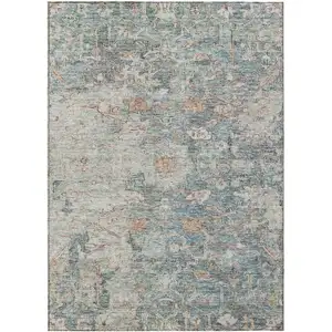 Photo of Green Blue And Gray Oriental Washable Indoor Outdoor Area Rug