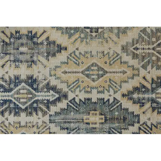 Green Blue And Ivory Abstract Power Loom Distressed Stain Resistant Area Rug Photo 4