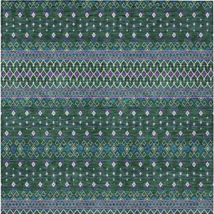 Photo of Green Blue And Purple Tribal Washable Indoor Outdoor Area Rug