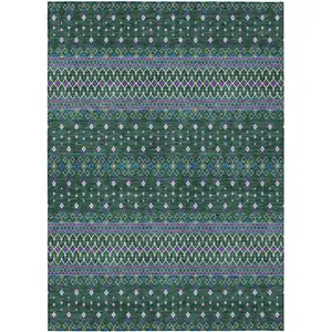 Photo of Green Blue And Purple Tribal Washable Indoor Outdoor Area Rug