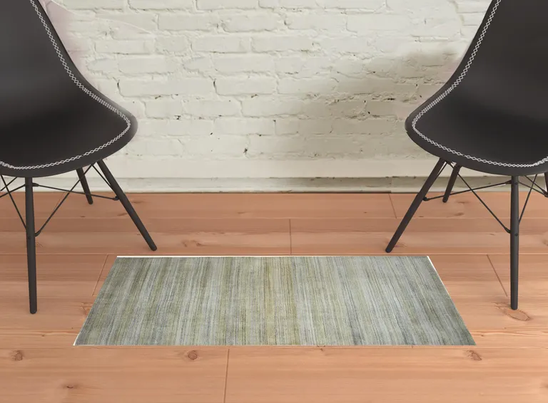 Green Blue And Tan Ombre Hand Woven Area Rug Photo 2