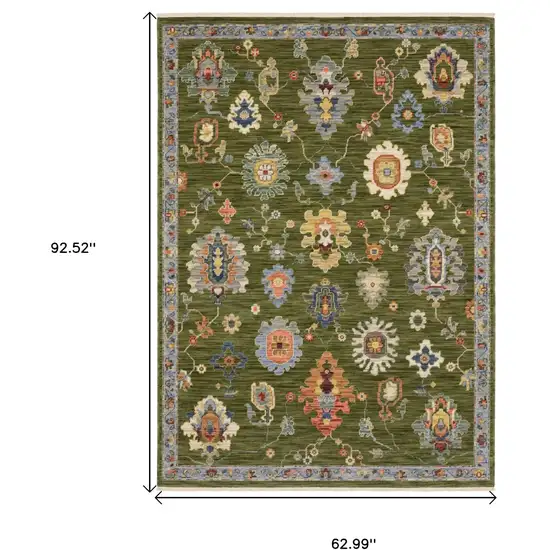 Green Blue And Yellow Oriental Area Rug With Fringe Photo 3