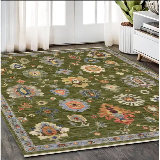 Green Blue And Yellow Oriental Area Rug With Fringe Photo 1