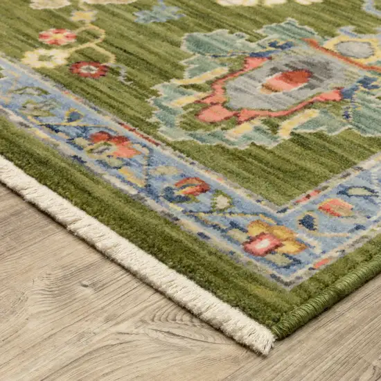 Green Blue And Yellow Oriental Area Rug With Fringe Photo 9