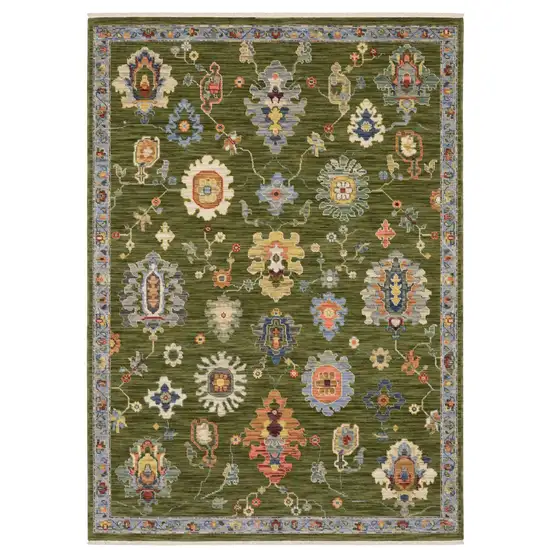 Green Blue And Yellow Oriental Area Rug With Fringe Photo 4