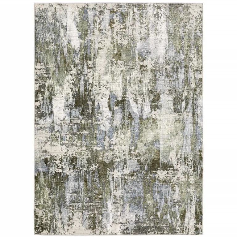 Green Blue Grey Ivory And Brown Abstract Power Loom Stain Resistant Area Rug Photo 1