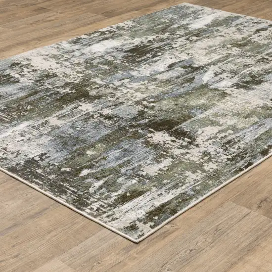 Green Blue Grey Ivory And Brown Abstract Power Loom Stain Resistant Area Rug Photo 6