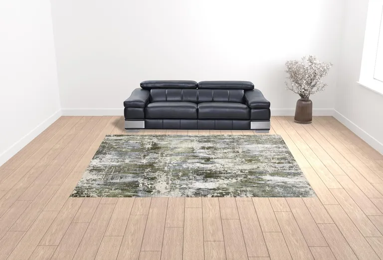 Green Blue Grey Ivory And Brown Abstract Power Loom Stain Resistant Area Rug Photo 3