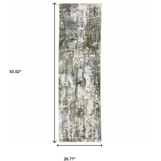 Green Blue Grey Ivory And Brown Abstract Power Loom Stain Resistant Runner Rug Photo 10